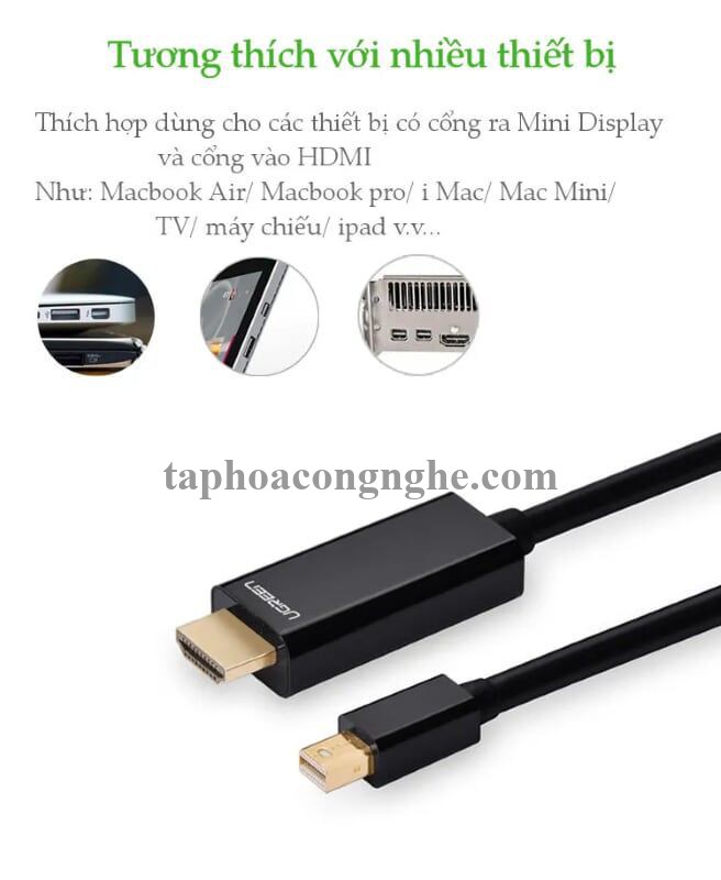 Ugreen 10455 3M màu Đen Cáp chuyển đổi Mini DP sang HDMI hỗ trợ phân phải 4K x 2K MD101 30010455